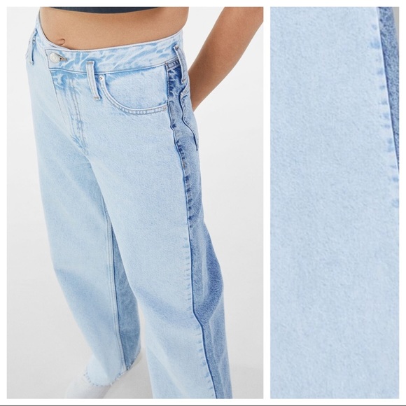 NWT. Bershka Blue 90's Two-Tone Cut Out Straight Fit Jeans. Size 4. - Picture 3 of 8